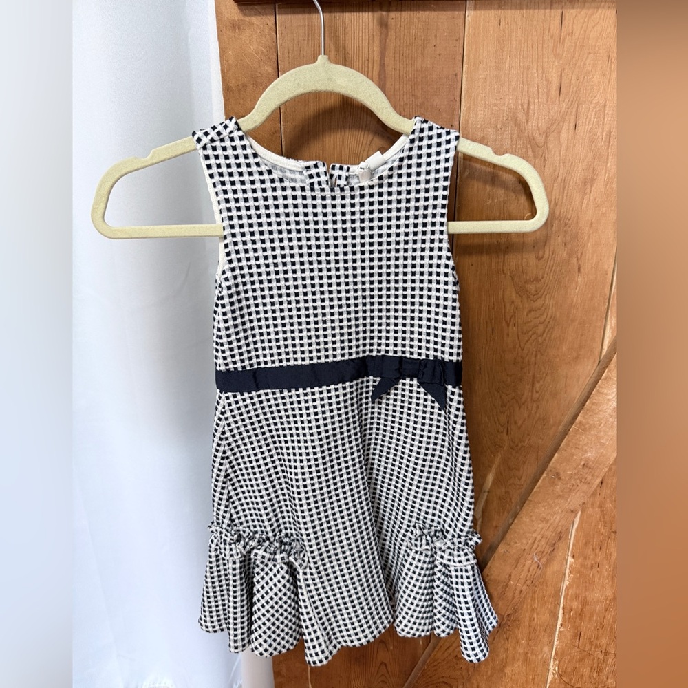 Janie and Jack Navy Blue and White Gingham Bow Waist Dress